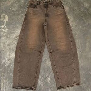GU Women Barrel Brown Jeans Street Wear